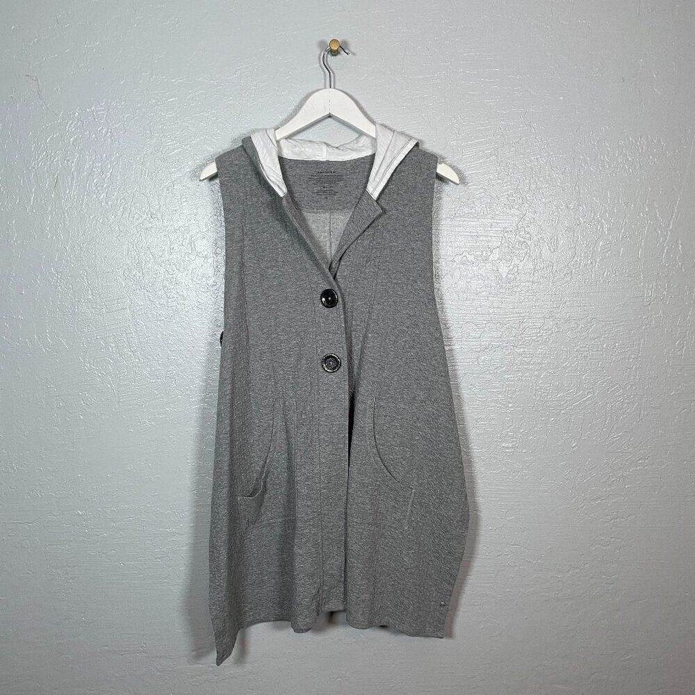 Neon Buddha Women XL Gray Highlands Hooded Sweater Vest Lagenlook Oversized